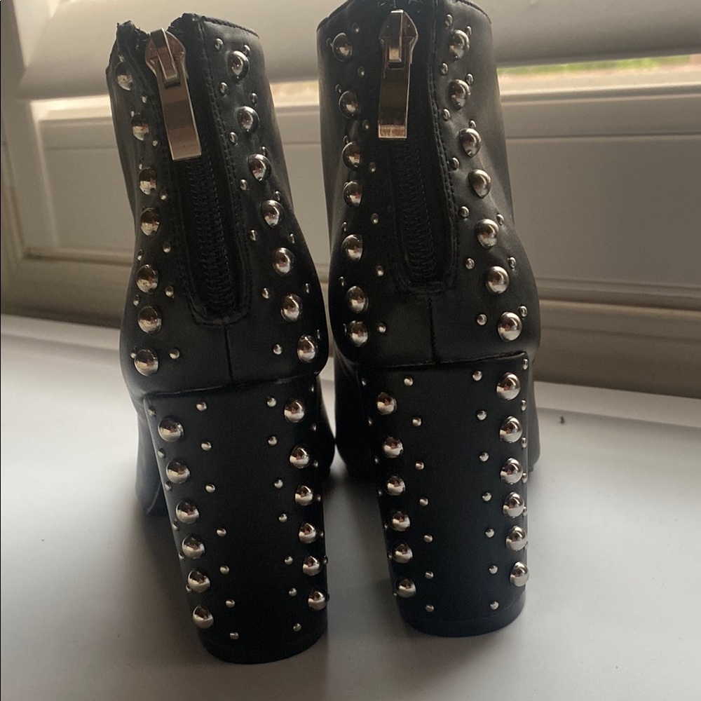 Black Studded Open Toe Ankle Boots
